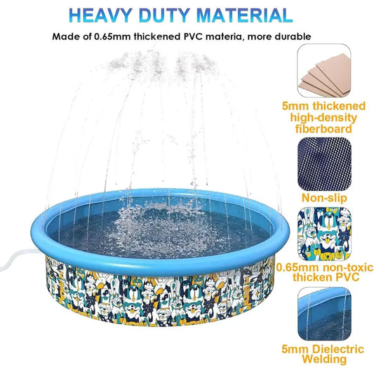 Foldable Pool with Sprinkler Dog Splash Pet Bath Pool Collapsible Portable Hard Plastic PVC Pool Sprinkler Toy Bathing Tub Durab