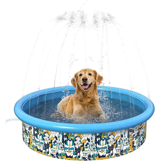 Foldable Pool with Sprinkler Dog Splash Pet Bath Pool Collapsible Portable Hard Plastic PVC Pool Sprinkler Toy Bathing Tub Durab